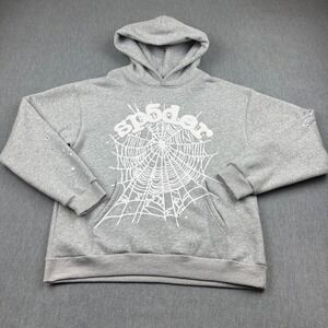 Sp5der OG Web Hoodie Mens Large Gray Heather‎ Fleece Sweatshirt Pullover Graphic